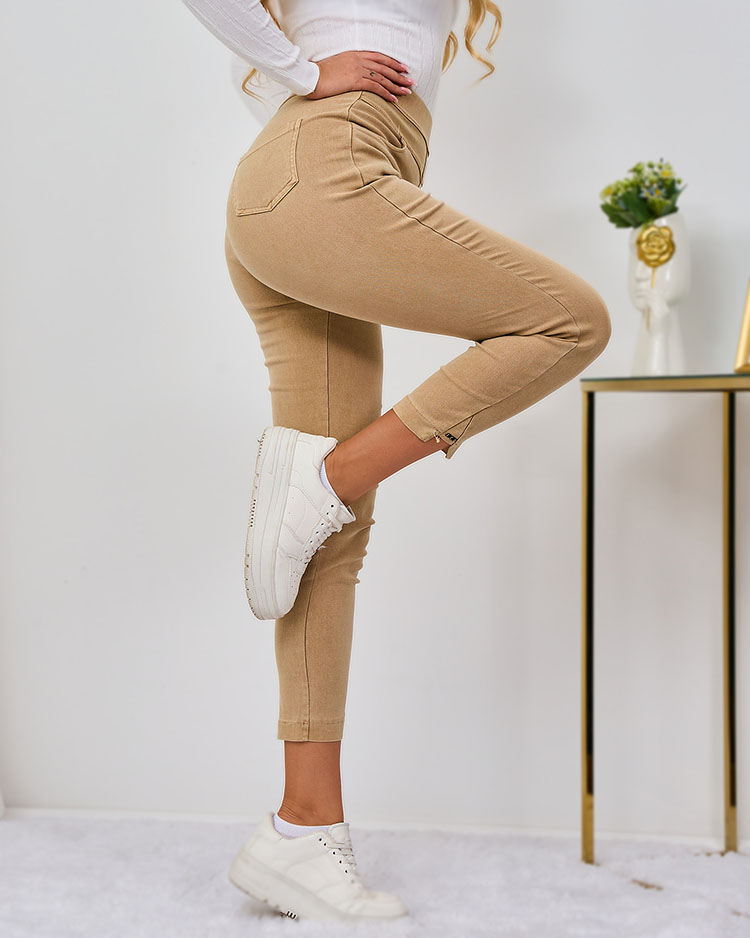 Royalfashion Béžové dámské tegínové kalhoty