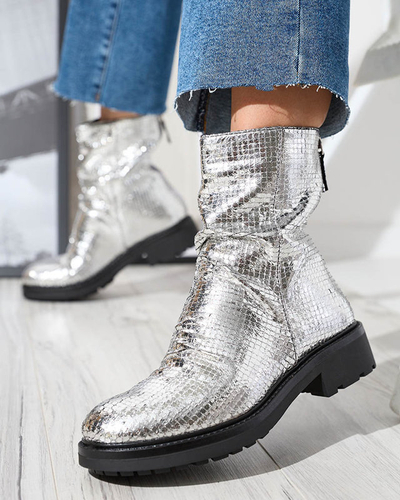 OUTLET Сріблясті жіночі черевики з тисненням Ahhy- Footwear