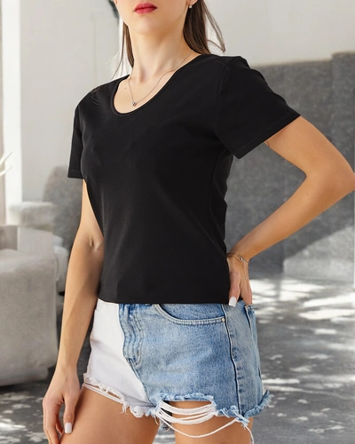 Royalfashion Dámské bavlněné tričko s krajkou na zádech