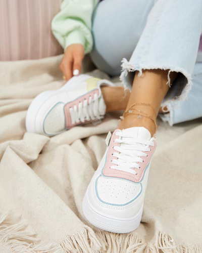 Білі жіночі кросівки з рожево-жовтими вставками Sney