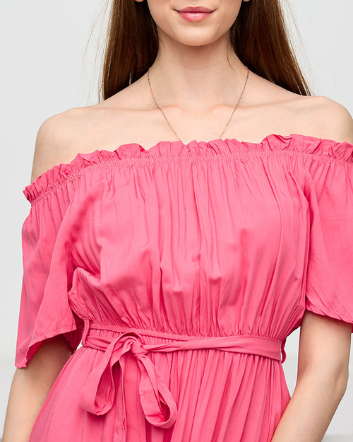 Жіноча коралова сукня міді з відкритою спиною - Одяг