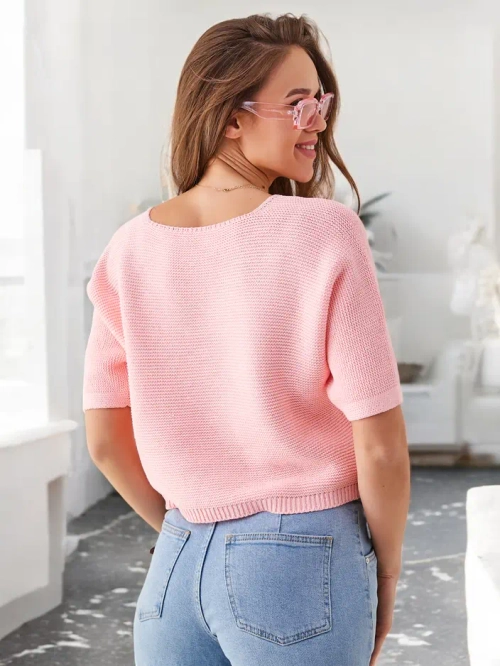 Royalfashion Жіночий бавовняний короткий светр з метеликами