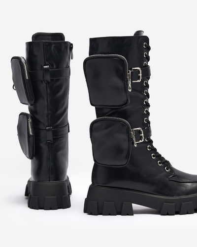 Černé pracovní boty s ozdobnými sáčky na svršku Sello- Footwear