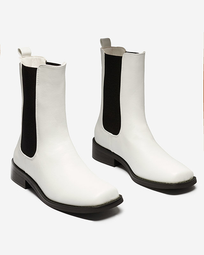 OUTLET Bílé dámské vysoké kozačky s hranatou špičkou Ludiz- Obuv