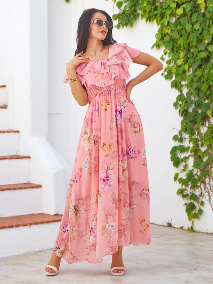 Royalfashion Dámské šaty bez ramínek s krátkými rukávy v různých květinových vzorech