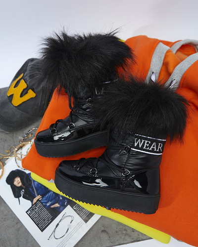 Černé dětské nazouvací boty a'la snow boots s kožíškem Asika - Obuv