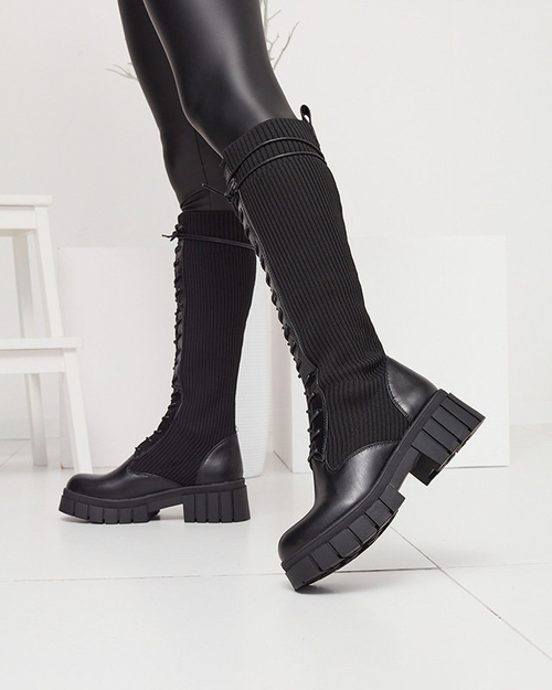 Чоботи жіночі до коліна на шнурівці чорного кольору Assala- Взуття