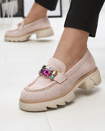 Světle růžové dámské mokasíny s ozdobou Bokkso- Obuv