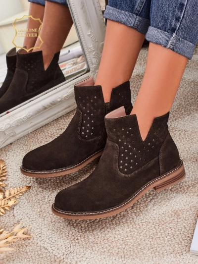 Aurelia Verona - Коричневі замшеві жіночі ботки з натуральної шкіри, каблук 3 см