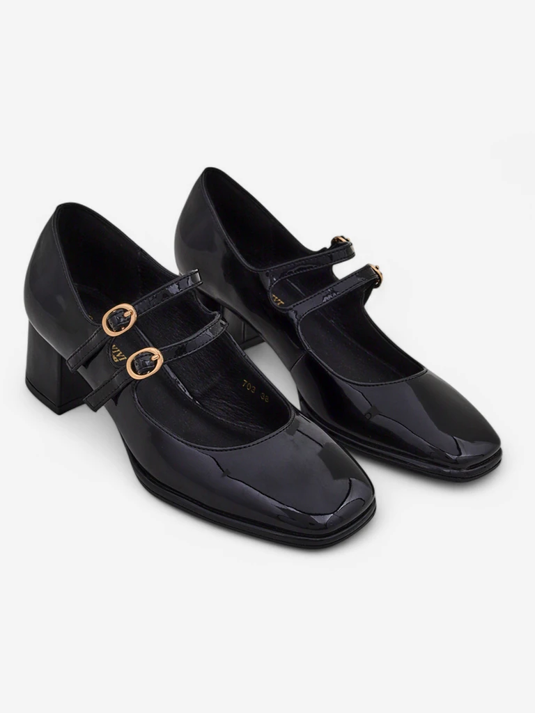 Royalfashion Lakované dámské lodičky na blokovém podpatku se strapci Weyy