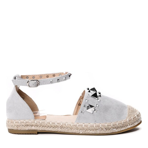 Szaro-srebrne odkryte espadryle z ćwiekami- Obuwie