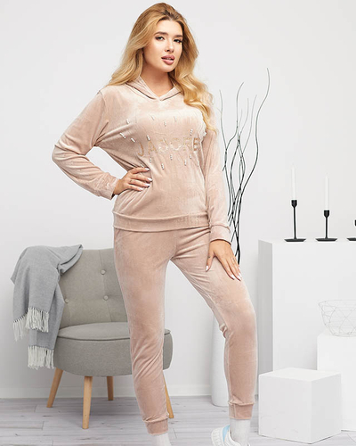 Бежевий жіночий спортивний комплект з принтом і перлами - Одяг