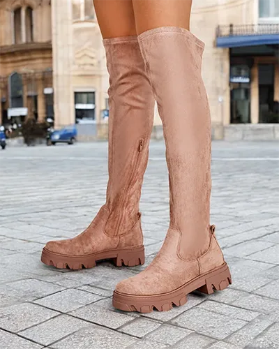 Ženy slip-on boty přes koleno s plochou podrážkou Royalfashion Vianas