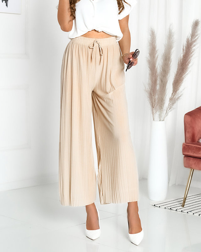 Béžové dámské široké plisované palazzo- Oblečení