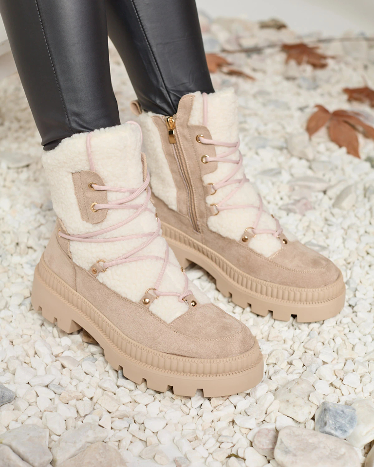 Royalfashion Světle hnědé dámské traperské boty s ovčí kůží Getatsa