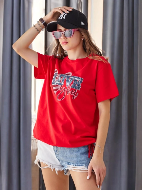 Royalfashion Жіноча бавовняна футболка LOVE з стразами