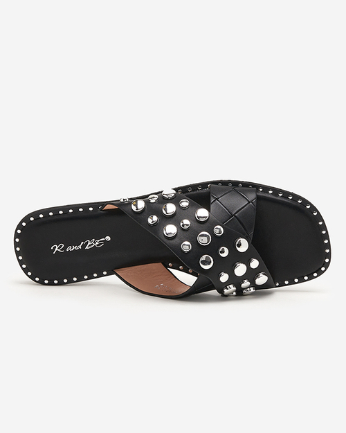 Чорні жіночі шльопанці зі стразами Rokina