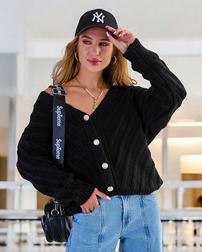 Royalfashion Dámský pletený svetr s knoflíky