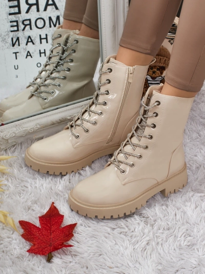 Lakované šněrovací dámské boty na platformě Fjorra