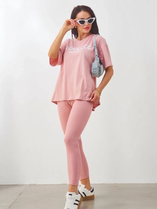 Royalfashion Жіночий бавовняний комплект із короткими рукавами та легінсами