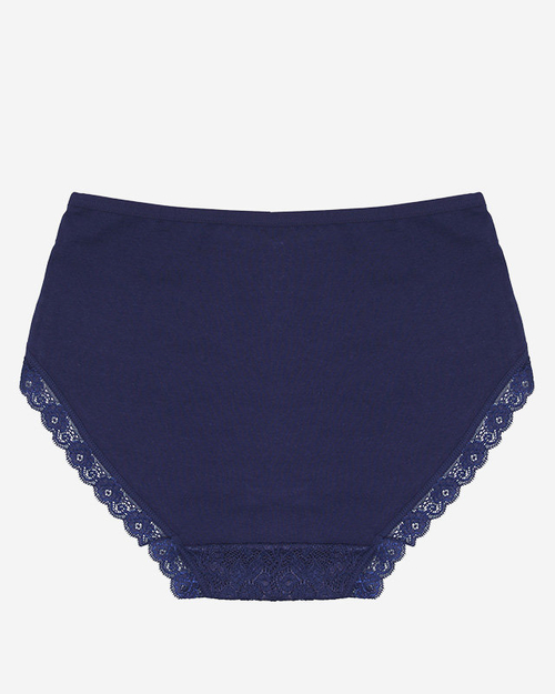 Темно-сині жіночі бавовняні трусики з мереживом PLUS SIZE - Нижня білизна
