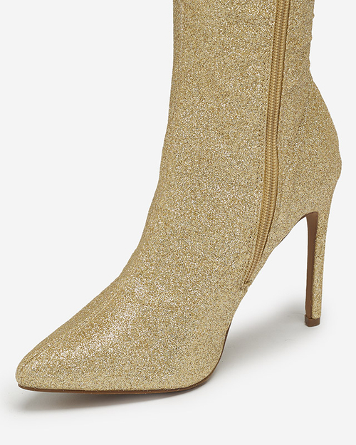 Золоті жіночі чоботи вище коліна з блискітками Qesda- Footwear