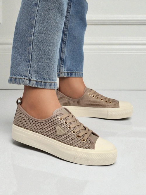 Жіночі снікерси Hypatia Mesh світло-коричневі на літо плоска підошва 3см