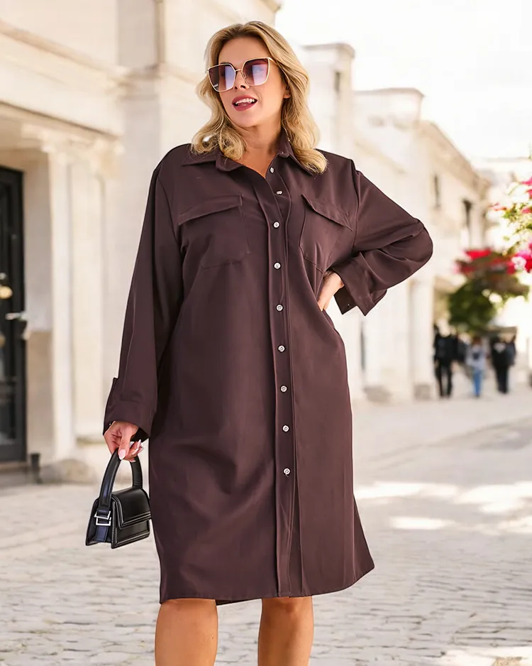 Royalfashion Dámské látkové šaty s knoflíky PLUS VELIKOST