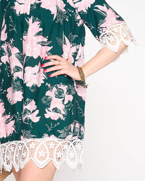 Темно-зелена жіноча блузка з принтом у квіти PLUS SIZE