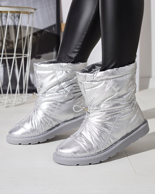Сріблясті жіночі утеплені черевики а-ля снігоступи Kaliolen - Взуття