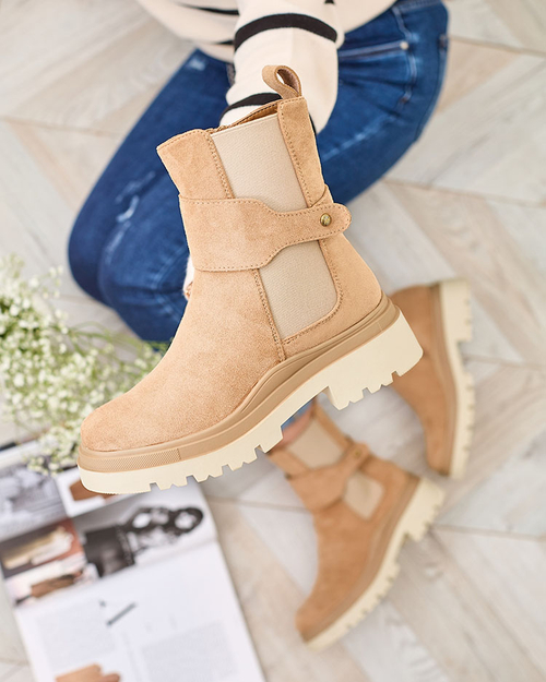 Royalfashion Світло-коричневі жіночі черевики з декоративним ремінцем Doasa