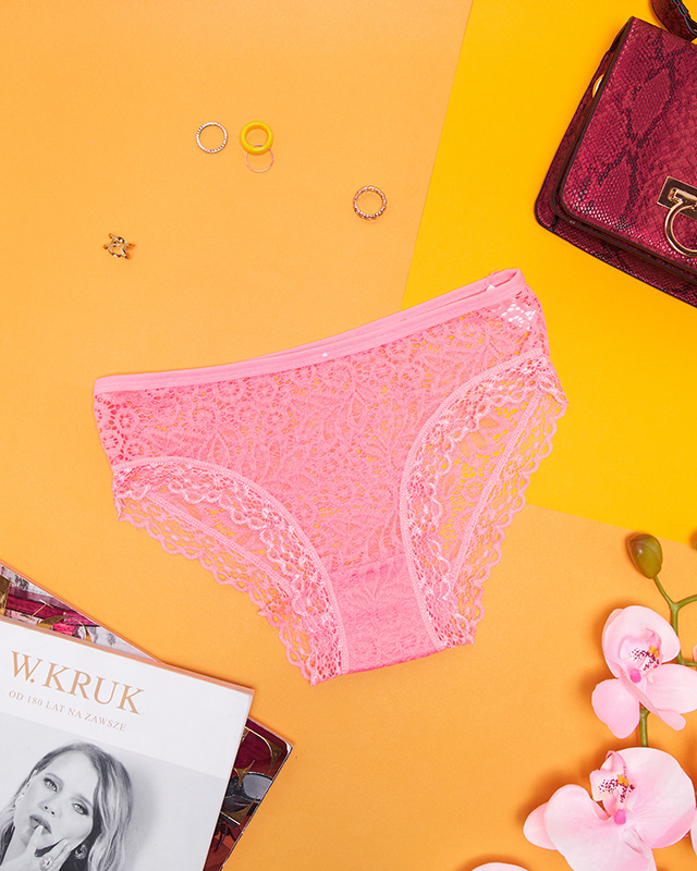 Růžové jednobarevné krajkové kalhotky pro ženy - Spodní prádlo