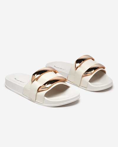 Жіночі білі тапочки з золотистим орнаментом Serina - Взуття