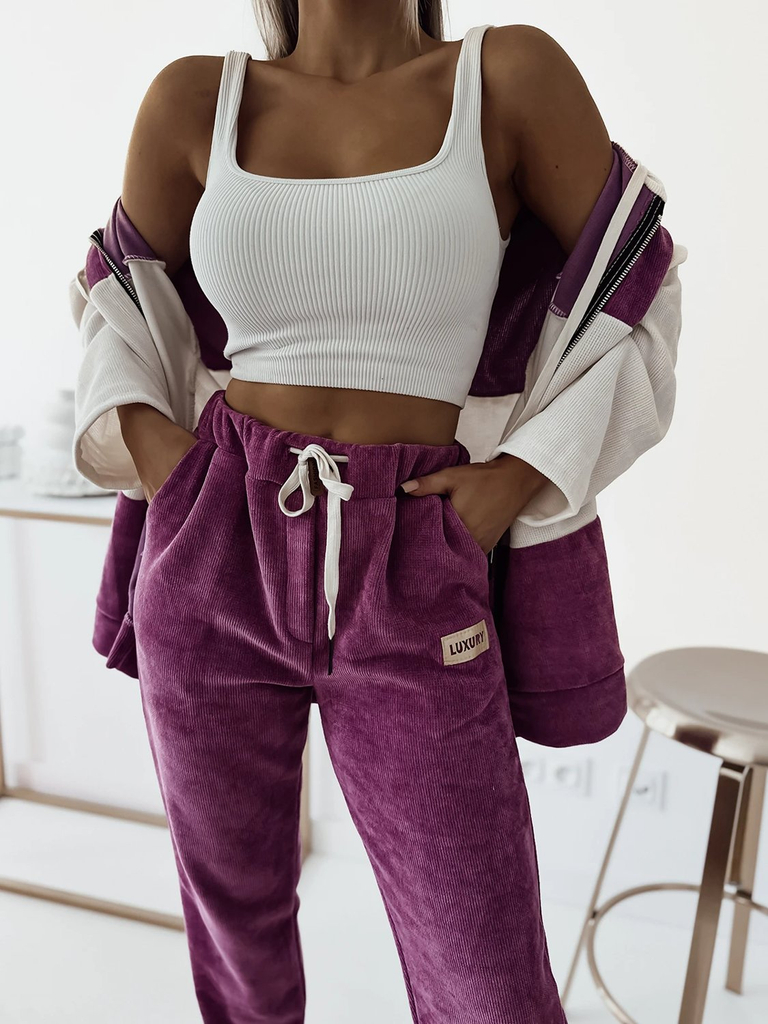 Royalfashion Dámská fialová pruhovaná sportovní souprava