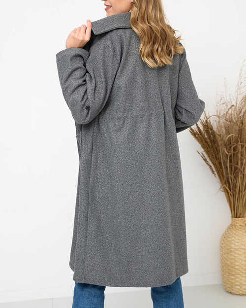 Пальто жіноче довге без застібок сірого кольору - Одяг