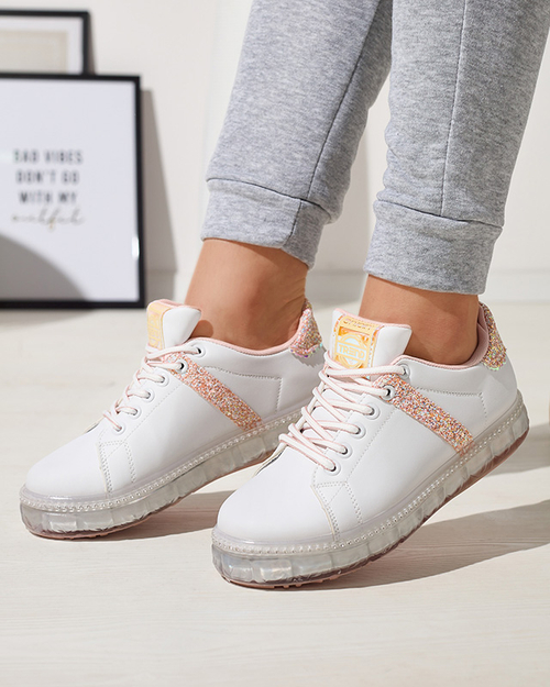 Жіночі спортивні кросівки білого кольору з рожевими вставками Asxa- Footwear