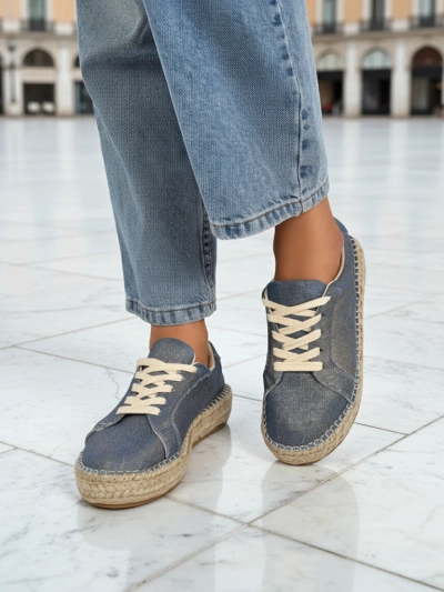 Aurelia Denim Espadrillos – dámské tenisky s plochým podpatkem a tkaniny