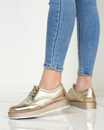 Золоті жіночі туфлі зі вставками зміїної шкіри a'la Fin - Взуття