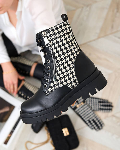 Чоботи Royalfashion Чорні жіночі зі вставкою з пепіта Zatafel