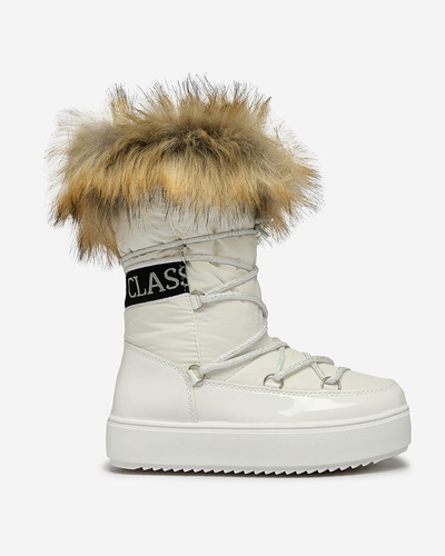 Royalfashion Dětské nazouvací boty a'la snow boots s kožíškem v bílé barvě Asika