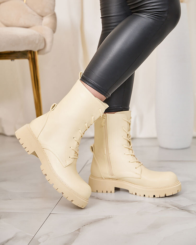 Royalfashion Béžové dámské šněrovací kozačky Vacavva