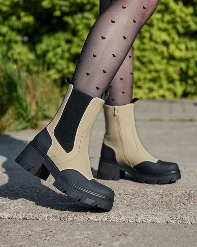 Royalfashion Dámské matné béžové kozačky Bevta na plochém podpatku