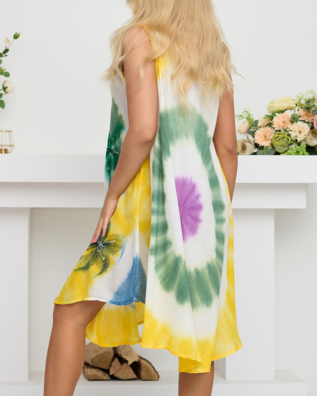 Dámská plážová pelerína žluté barvy, typ šatů s barevným potiskem - Oblečení