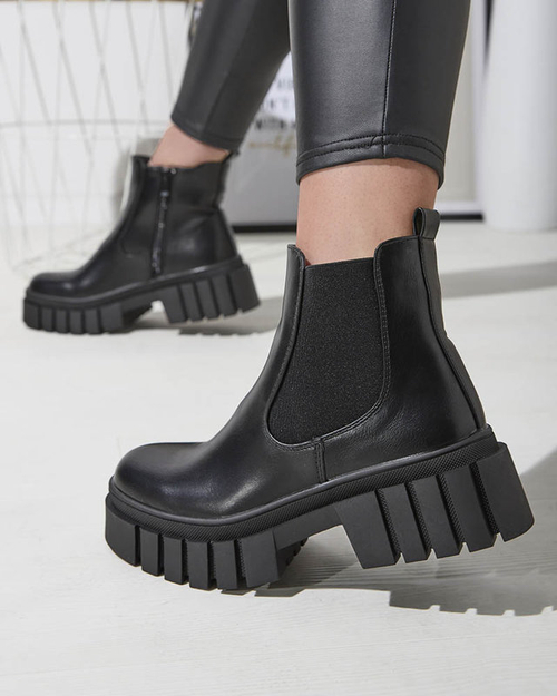 Чорні жіночі черевики на потовщеній підошві Olilno- Взуття