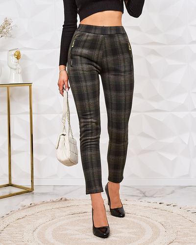 Royalfashion Dámské zateplené kostkované teggings kalhoty