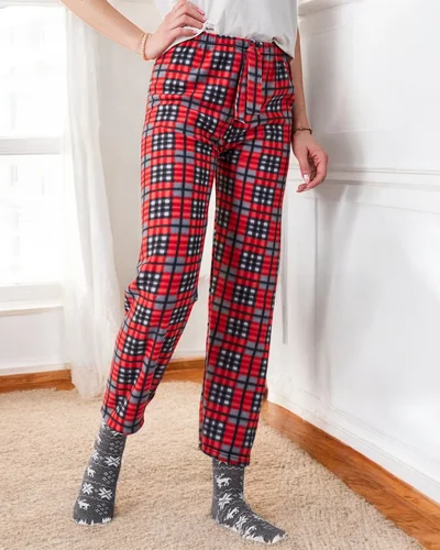 Royalfashion bavlněné vánoční dámské pyžamo kostkované kalhoty