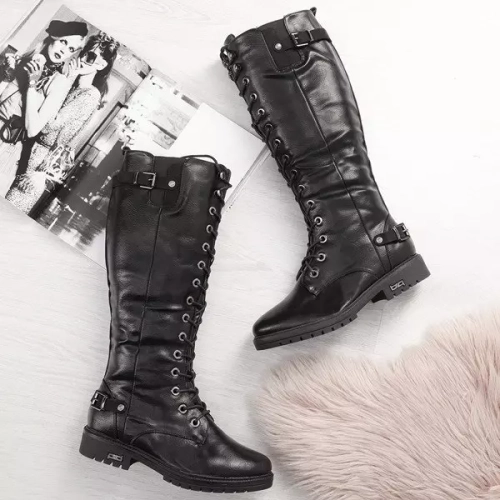 OUTLET Чорні плоскі чоботи Kanuti - Туфлі