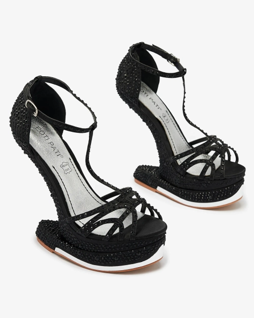 Чорні жіночі туфлі-човники з цирконами Nekko- Footwear