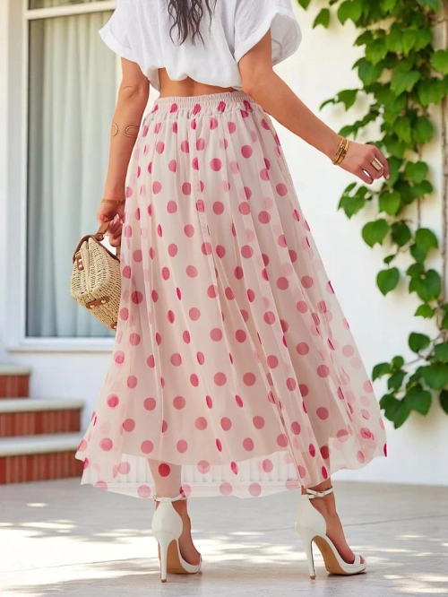 Royalfashion жіноча міді-спідниця з віскози з тюлем у горошок