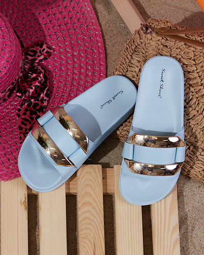 Сині жіночі тапочки з золотистим орнаментом Serina - Взуття